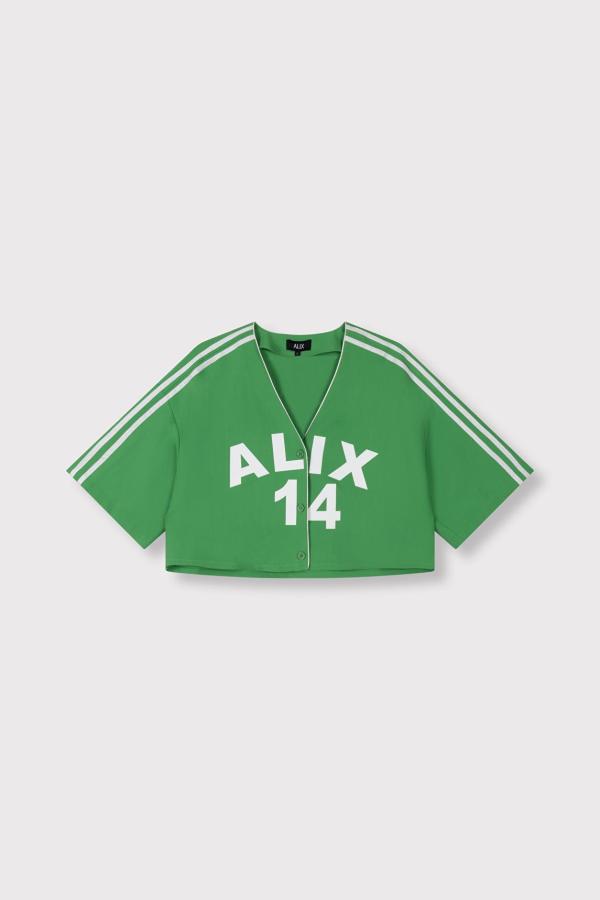 ALIX_THE_LABEL_LADIES_WOVEN_CROPPED_BASEBALL_SHIRT_BRIGHT_GREEN