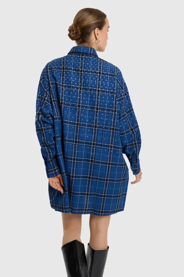 ALIX_THE_LABEL_LADIES_WOVEN_STUDDED_CHECK_BLOUSE_DRESS_DARK_BLUE_1