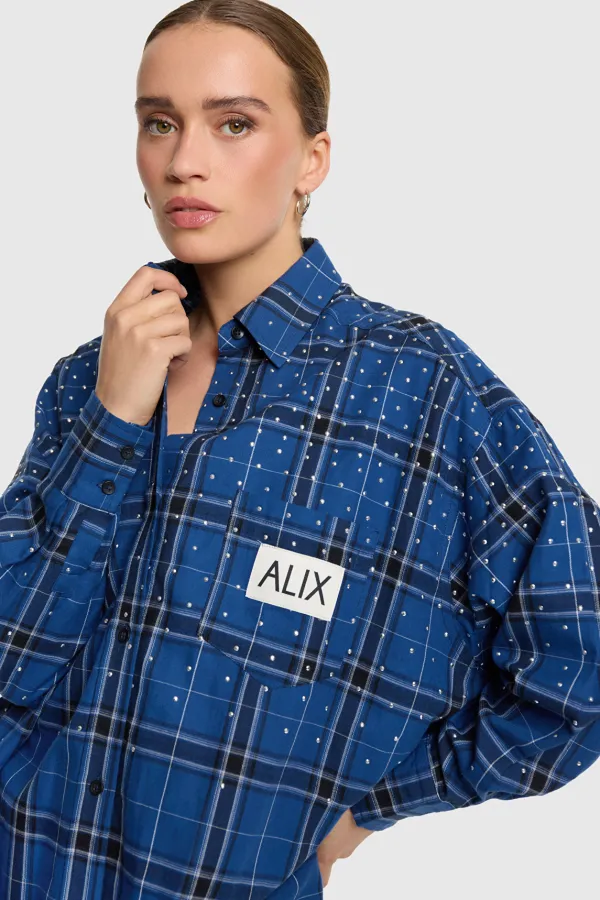 ALIX_THE_LABEL_LADIES_WOVEN_STUDDED_CHECK_BLOUSE_DRESS_DARK_BLUE_2