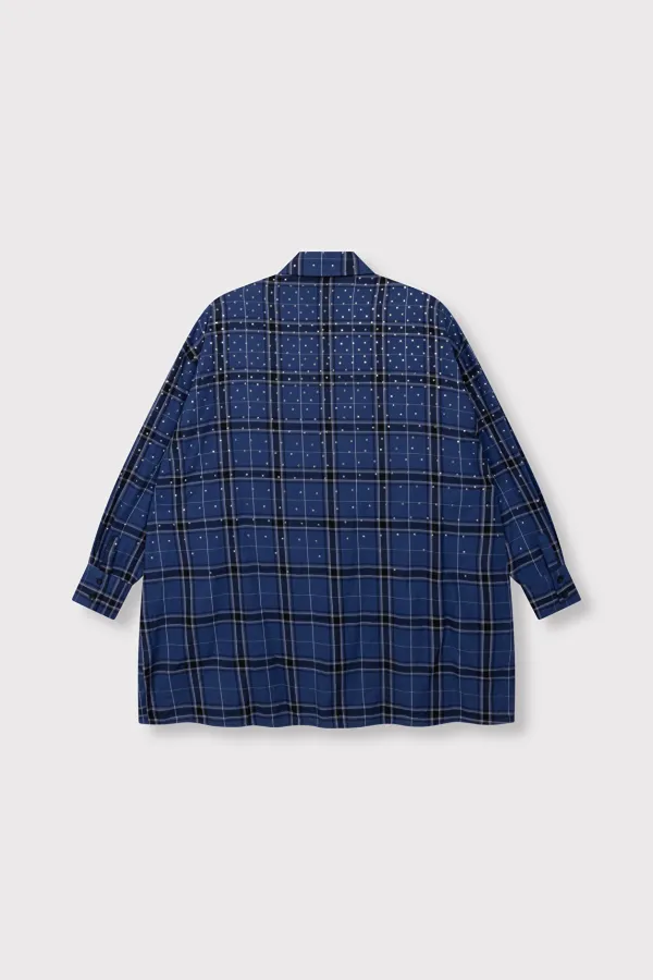 ALIX_THE_LABEL_LADIES_WOVEN_STUDDED_CHECK_BLOUSE_DRESS_DARK_BLUE_4