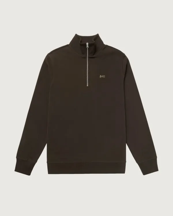 DENHAM_SCISSOR_ZIP_SWEAT_COFFEE_BROWN