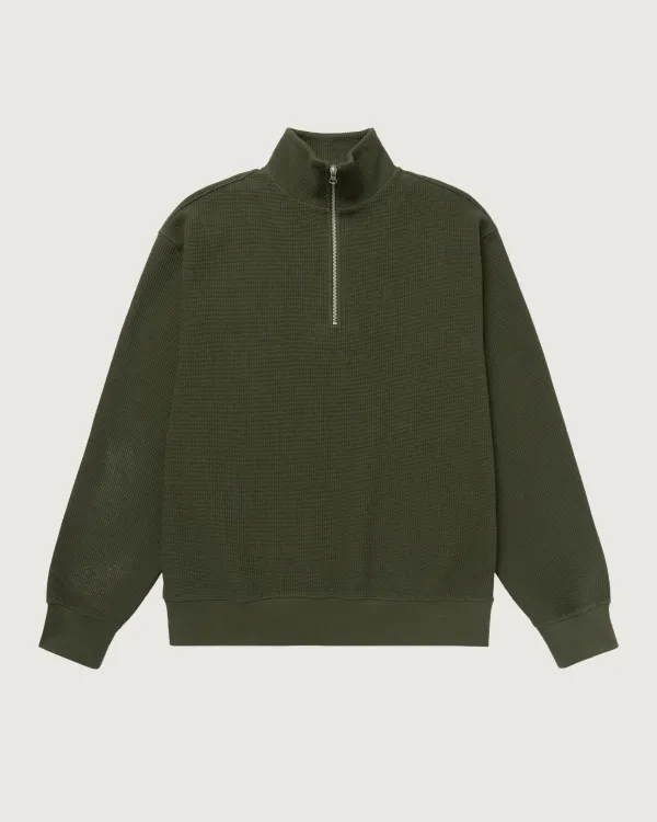 DENHAM_SCISSOR_ZIP_WAFFLE_KNIT_ARMY_GREEN