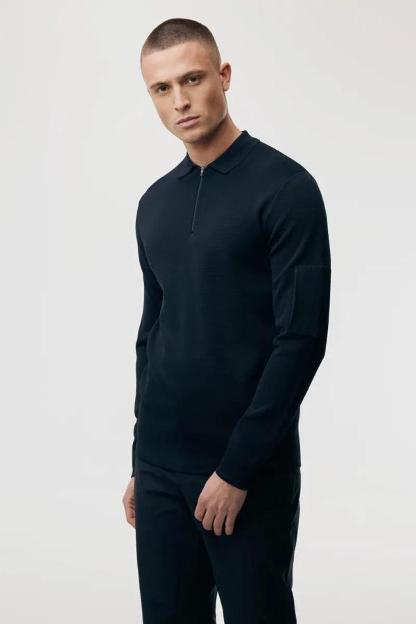 GENTI_Polo_zip_LS_navy