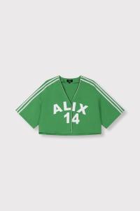 ALIX_THE_LABEL_LADIES_WOVEN_CROPPED_BASEBALL_SHIRT_BRIGHT_GREEN