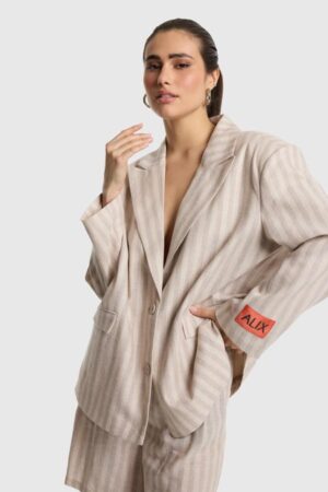 ALIX THE LABEL STRIPED BLAZER SAND