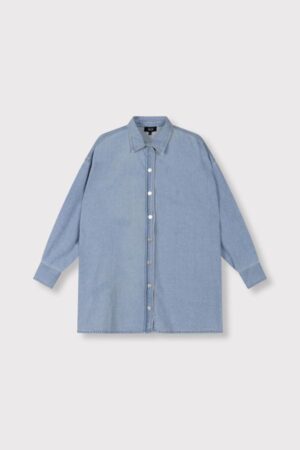 ALIX THE LABEL LADIES WOVEN ALIX DENIM BLOUSE LIGHT DENIM BLUE