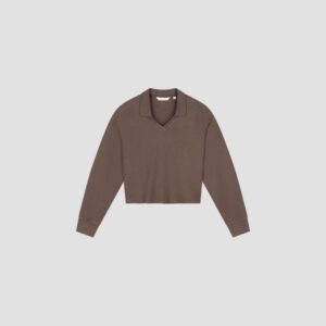 OLAF Waffle polo top LS bruin dames