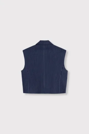 ALIX THE LABEL LADIES WOVEN STRIPED WAISTCOAT NAVY