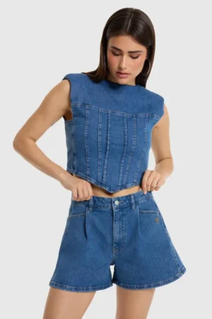 ALIX THE LABEL DENIM SHORTS DENIM BLUE