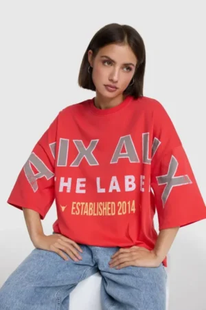 ALIX THE LABEL LADIES KNITTED BIG ALIX T-SHIRT SPICY CORAL