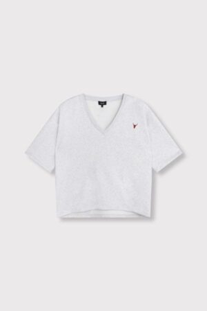 ALIX THE LABEL V-NECK SHORTSLEEVE SWEATER SUPER LIGHT GREY MELANGE