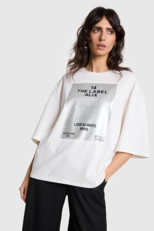 ALIX THE LABEL FOIL PRINT T-SHIRT SOFT WHITE
