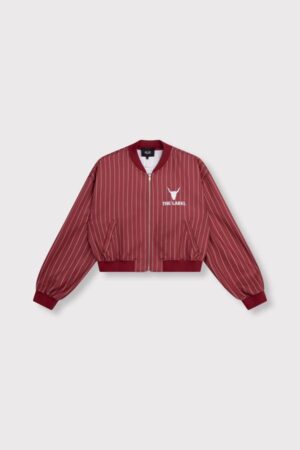 ALIX THE LABEL PINSTRIPE CROPPED TRAINING JACKET CERISE